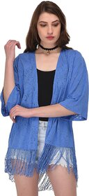 PURYS Blue Self Design Shrugs for Women