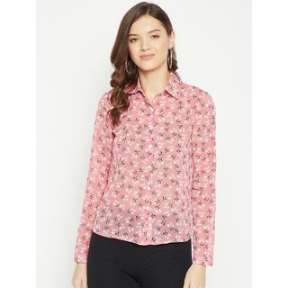                       Purys Women Pink Georgette Printed Casual Shirt                                              