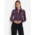 Purys Women Dark Blue Poly Cotton Striped Casual Shirt