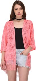 PURYS Pink Self Design Shrugs for Women