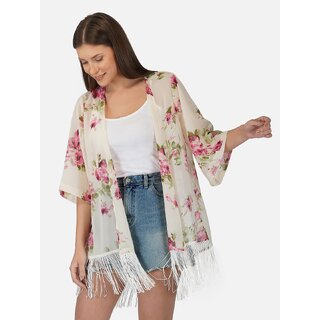                       PURYS White Floral Shrugs for Women                                              