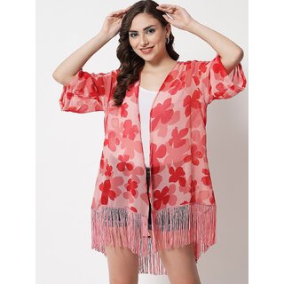                       PURYS Pink Printed Shrugs for Women                                              