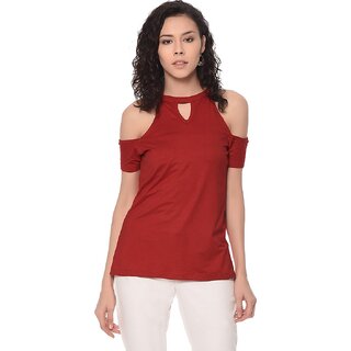                       Purys Women Red Solid Basic Top                                              