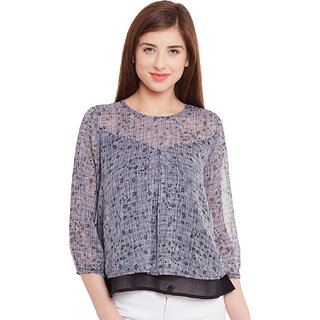                       Purys Women Grey Printed Regular Top                                              