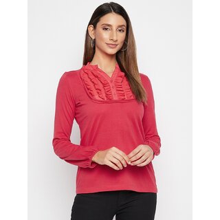                       PURYS Women Pink Solid Basic Top                                              