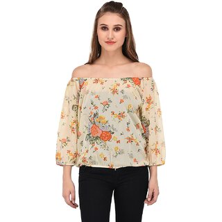 Purys Women Yellow Floral Off Shoulder Top