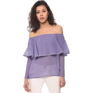 Modern Women Purys Women Purple Solid Off Shoulder Top 2025 at ShopCircuit | ONDC