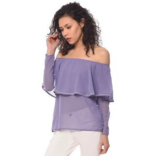 Modern Women Purys Women Purple Solid Off Shoulder Top 2025 at ShopCircuit | ONDC