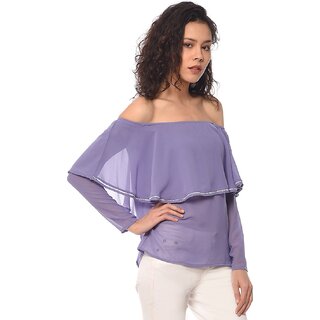 Modern Women Purys Women Purple Solid Off Shoulder Top 2025 at ShopCircuit | ONDC