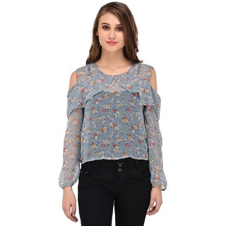                       Purys Women Blue Floral Regular Top                                              