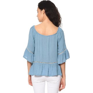 Best Women Purys Women Blue Solid Regular Top 2025 at ShopCircuit | ONDC