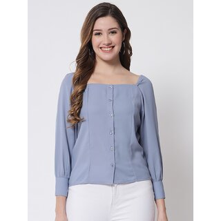 Luxurious Women PURYS Women Blue Solid Regular Top 2025 at ShopCircuit | ONDC