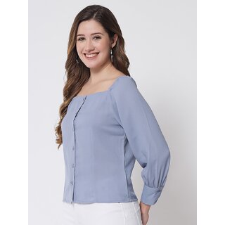 Luxurious Women PURYS Women Blue Solid Regular Top 2025 at ShopCircuit | ONDC