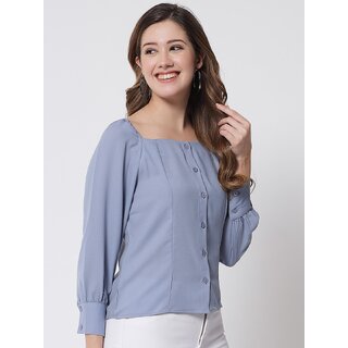 Luxurious Women PURYS Women Blue Solid Regular Top 2025 at ShopCircuit | ONDC