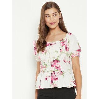 Best Women PURYS Women White Printed Peplum Top 2025 at ShopCircuit | ONDC
