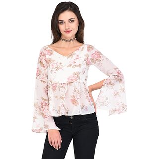 Stylish Women Purys Women White Floral Regular Top 2025 at ShopCircuit | ONDC