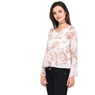 Stylish Women Purys Women White Floral Regular Top 2025 at ShopCircuit | ONDC