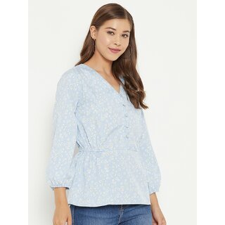 Luxurious Women PURYS Women Blue Printed Regular Top 2025 at ShopCircuit | ONDC