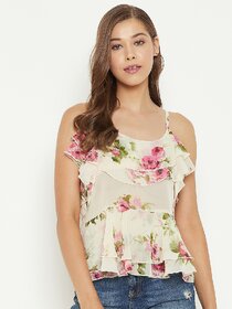 PURYS Women White Printed Regular Top