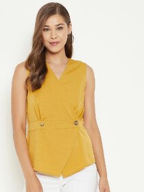 PURYS Women Yellow Solid Wrap Top