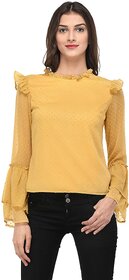 Purys Women Yellow Self Design Regular Top
