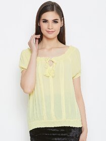 Purys Women Yellow Solid Regular Top