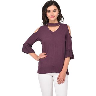 Premium Women Purys Women Purple Solid Regular Top 2025 at ShopCircuit | ONDC