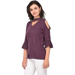 Premium Women Purys Women Purple Solid Regular Top 2025 at ShopCircuit | ONDC