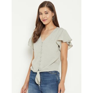 Latest Women PURYS Women Grey Striped Regular Top 2025 at ShopCircuit | ONDC