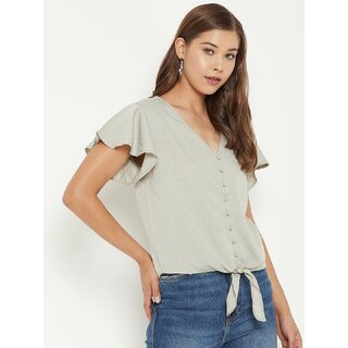 Latest Women PURYS Women Grey Striped Regular Top 2025 at ShopCircuit | ONDC