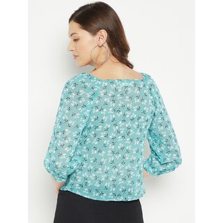 Sophisticated Women PURYS Women Blue Printed Basic Top 2025 at ShopCircuit | ONDC