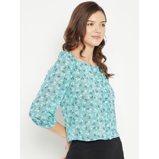 Sophisticated Women PURYS Women Blue Printed Basic Top 2025 at ShopCircuit | ONDC