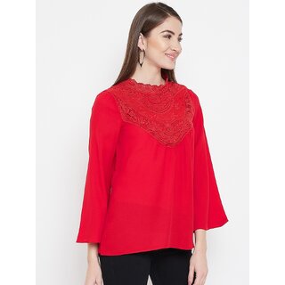 Elegant Women Purys Women Red Solid Regular Top 2025 at ShopCircuit | ONDC