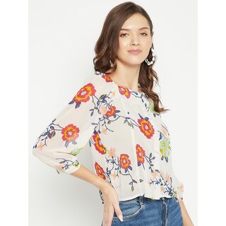 Top Women PURYS Women White Printed Basic Top 2025 at ShopCircuit | ONDC