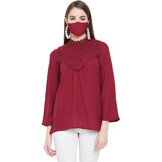 Best Women Purys Women Maroon Solid Regular Top 2025 at ShopCircuit | ONDC