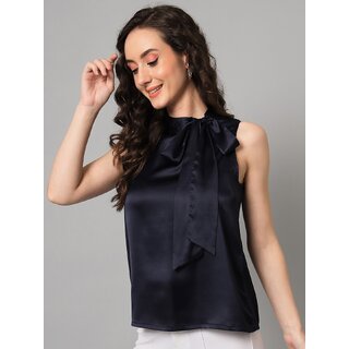 Elegant Women PURYS Women Dark Blue Solid Regular Top 2025 at ShopCircuit | ONDC