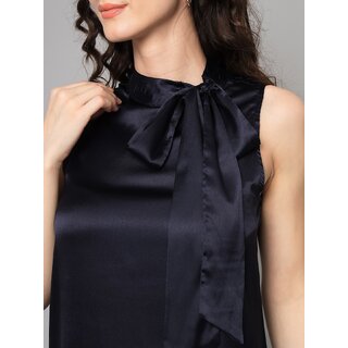 Elegant Women PURYS Women Dark Blue Solid Regular Top 2025 at ShopCircuit | ONDC
