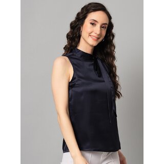 Elegant Women PURYS Women Dark Blue Solid Regular Top 2025 at ShopCircuit | ONDC