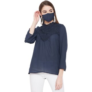 Exclusive Women Purys Women Blue Solid Regular Top 2025 at ShopCircuit | ONDC