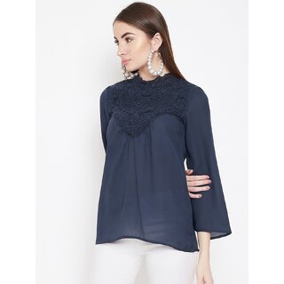 Exclusive Women Purys Women Blue Solid Regular Top 2025 at ShopCircuit | ONDC