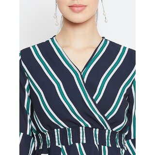 Latest Women Purys Women Black Striped Regular Fit Casual Top with Short Sleeves 2025 at ShopCir