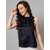 PURYS Women Dark Blue Solid Regular Top