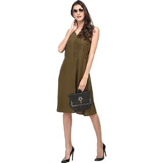 Affordable Women Purys Women Dark Green A Line Dress 2025 at ShopCircuit | ONDC