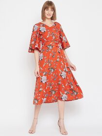 Purys Women Orange Fit & Flare Dress