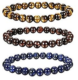 ASTROGHAR Natural Yellow Red Tiger Eye And Lapis Lazuli Crystal Bracelet Set For Men And Women