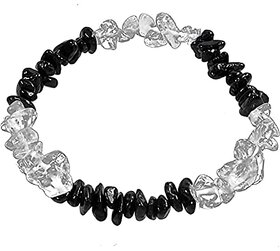 ASTROGHAR Real Black Tourmaline And Clear Quartz Crystal Chip Stretch Bracelet For Men And Women