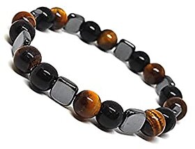 ASTROGHAR Natural Black Obsidian Hematite Tigers Eye Crystals Triple Protection Crystals Bracelets For Men And Women