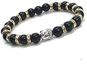 Astroghar Black Onyx Crystal Zircon Finished Buddha Powered Stretch 8 mm Bracelet for Men and Women