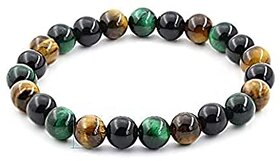 ASTROGHAR Natural Black Obsidian Hematite Green Tiger's Eye Crystals Triple Protection With Evil Eye Crystals Bracelet For Men And Women