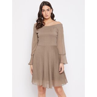                       Purys Women Brown Fit & Flare Dress                                              